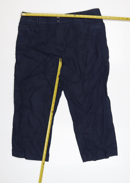 M&S Per Una Women Blue Size 16 Linen Cropped Tapered Trousers