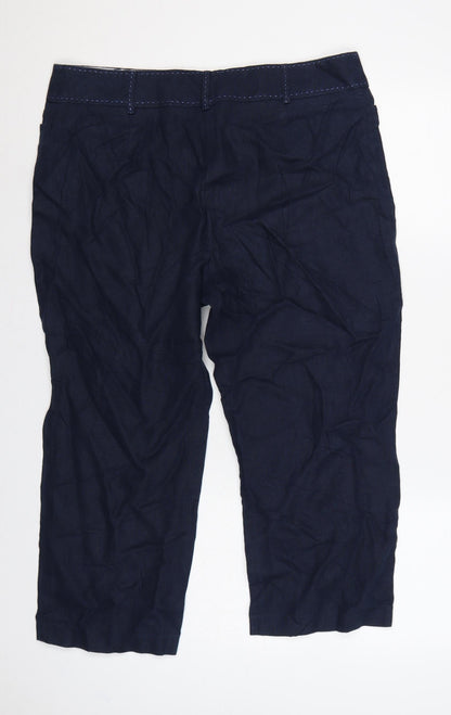 M&S Per Una Women Blue Size 16 Linen Cropped Tapered Trousers