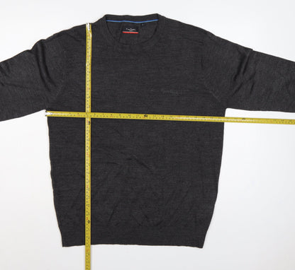 Pierre Cardin Mens Grey L Crew Neck Logo Knit Pullover Jumper