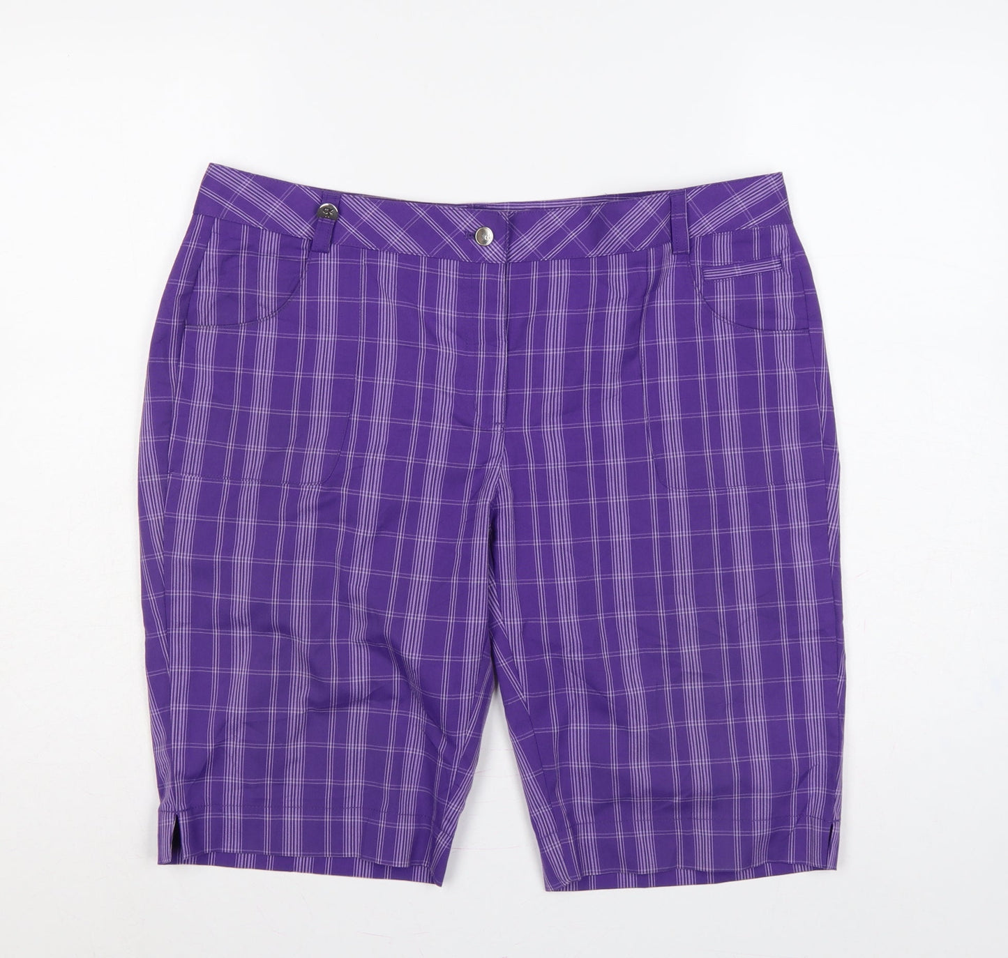 Calvin Klein Golf Women Purple Plaid Bermuda Shorts UK 16