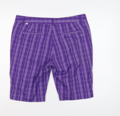 Calvin Klein Golf Women Purple Plaid Bermuda Shorts UK 16