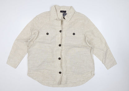 Marks & Spencer Women Beige UK 20 Relaxed Linen Button-Up Shirt