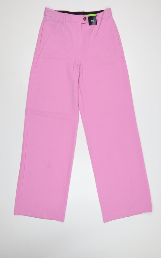Marks and Spencer Women Pink Size 12 Tall Wide Leg High Rise Trousers