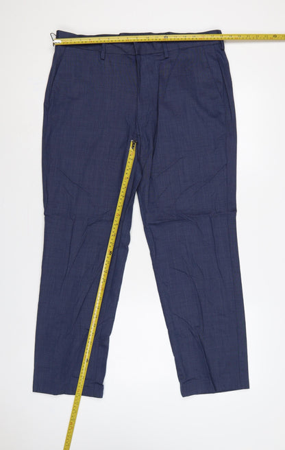 M&S Mens Blue 36in Regular Fit Wool Blend Dress Trousers 29in Short