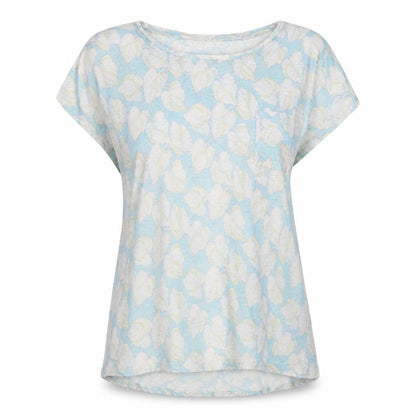 Laura Ashley Women Blue Floral Linen Basic Short Sleeve Top UK 12