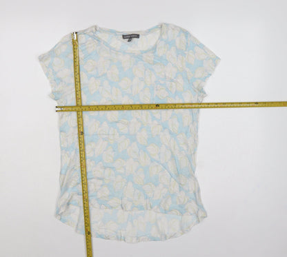 Laura Ashley Women Blue Floral Linen Basic Short Sleeve Top UK 12