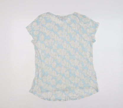Laura Ashley Women Blue Floral Linen Basic Short Sleeve Top UK 12