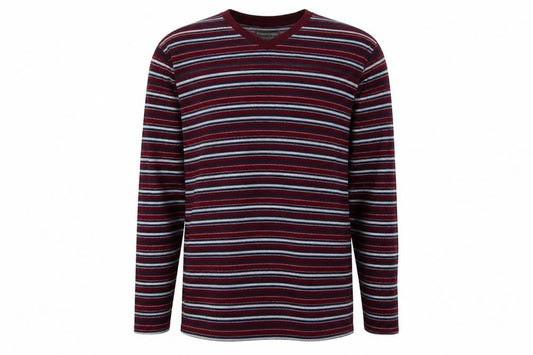 Front view of Atlas For Men Men's Multicoloured Striped V-Neck Pullover Sweatshirt L
