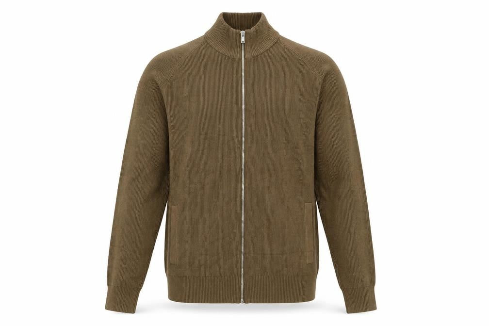 Marks & Spencer Men Brown M Full Zip High Neck Knit Jumper
