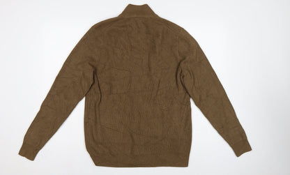 Marks and Spencer Men Brown M Full Zip High Neck Knit Jumper