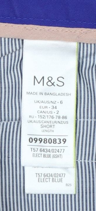 Marks and Spencer Women Blue UK 6 Short Tapered Smart Trousers