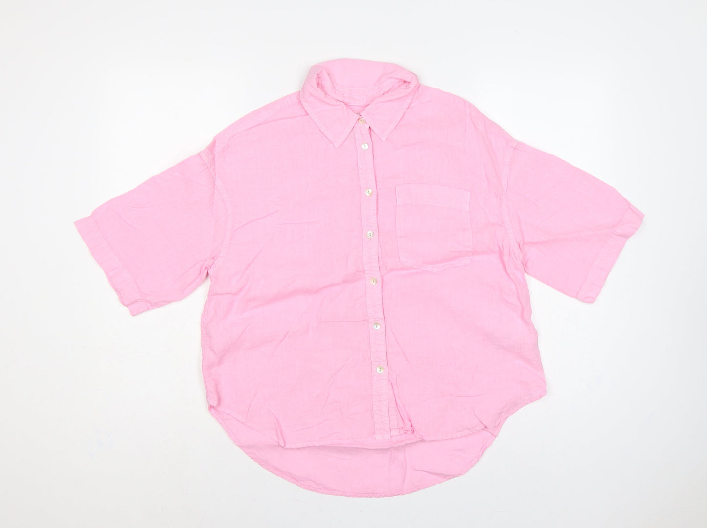 Marks and Spencer Women Pink Linen Button-Up Shirt UK 20 3/4 Sleeve