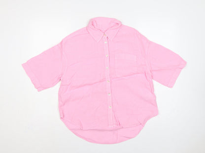 Marks and Spencer Women Pink Linen Button-Up Shirt UK 20 3/4 Sleeve