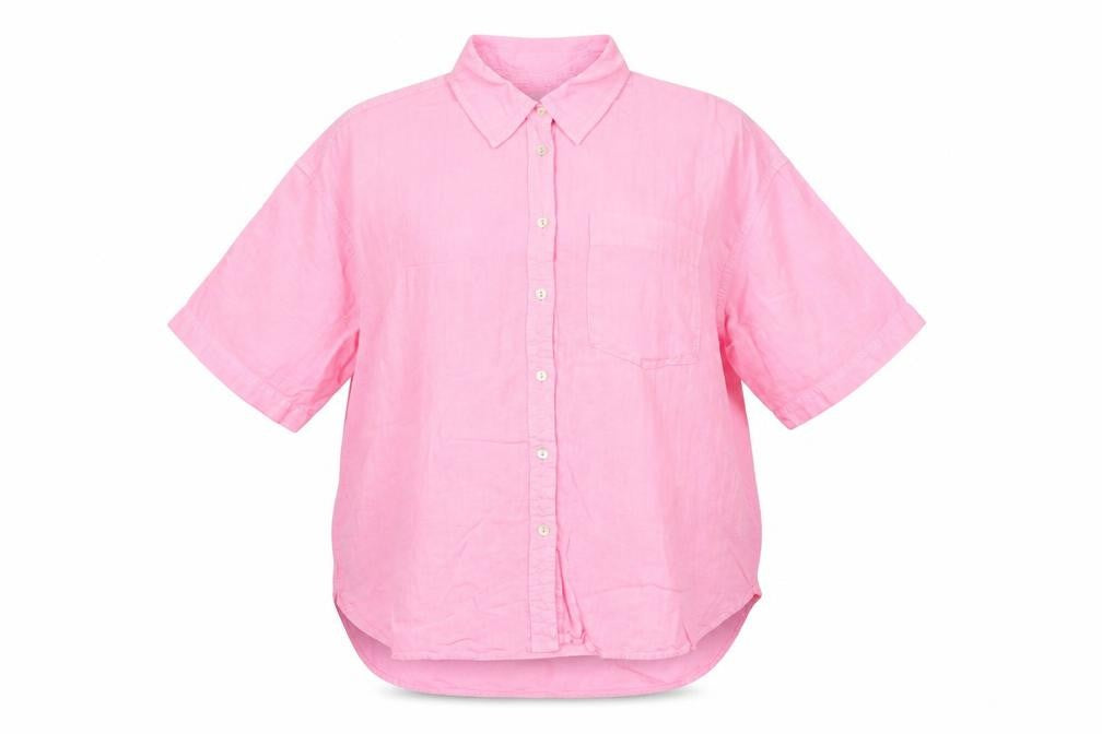 Marks & Spencer Women Pink Linen Button-Up Shirt UK 20 3/4 Sleeve