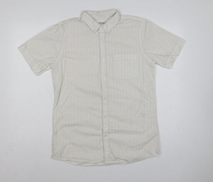 Dunnes Stores Men White Yellow Stripe Slim Fit M Short Sleeve Shirt