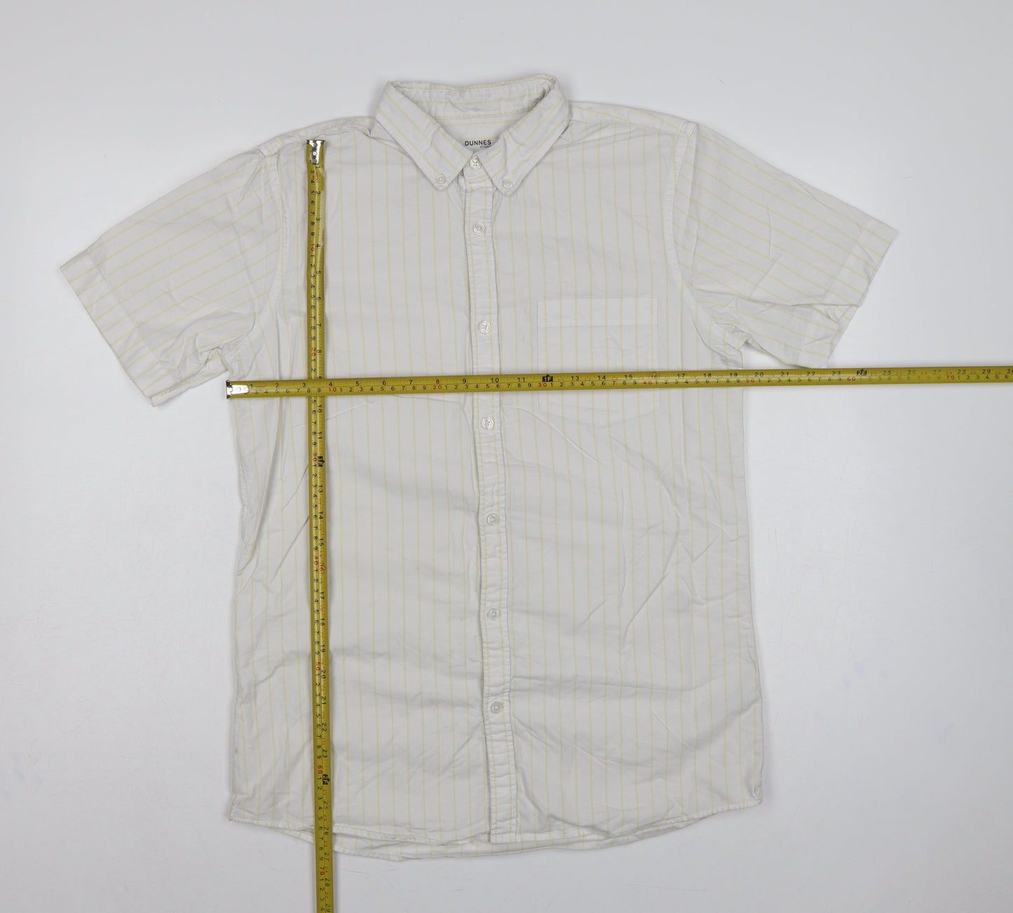 Dunnes Stores Men White Yellow Stripe Slim Fit M Short Sleeve Shirt
