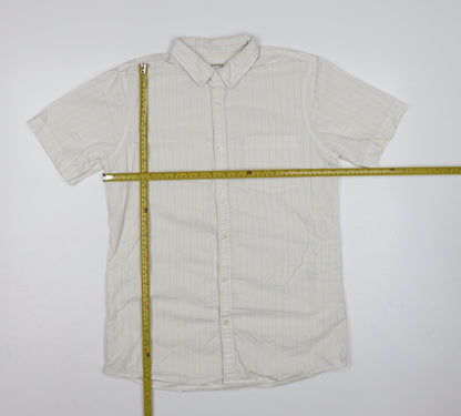 Dunnes Stores Men White Yellow Stripe Slim Fit M Short Sleeve Shirt
