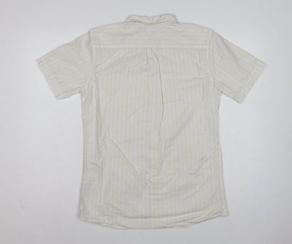 Dunnes Stores Men White Yellow Stripe Slim Fit M Short Sleeve Shirt
