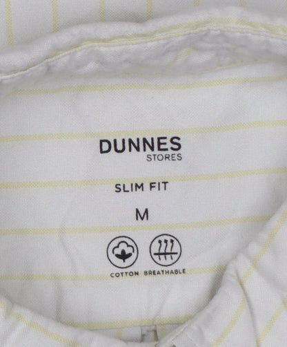 Dunnes Stores Men White Yellow Stripe Slim Fit M Short Sleeve Shirt
