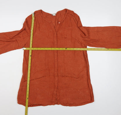 Monsoon Women Orange UK 14 Floral Jacquard Button-Up Long Sleeve Blouse