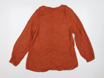 Monsoon Women Orange UK 14 Floral Jacquard Button-Up Long Sleeve Blouse