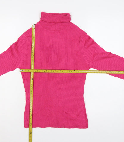 Collusion Women’s Pink UK 12 Roll Neck Ribbed Knit Slim Jumper