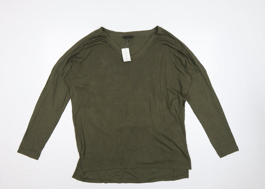 Banana Republic Women Green L Basic Modal Long Sleeve Crew Neck T-Shirt