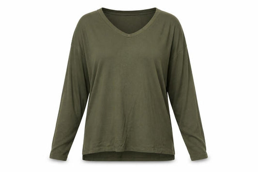 Banana Republic Women Green L Basic Modal Long Sleeve Crew Neck T-Shirt
