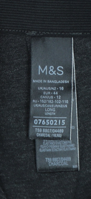 M&S Women’s Grey UK 16 Long Straight Ponte Work Trousers