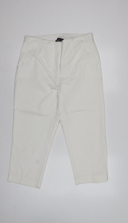 Marks and Spencer Women Ivory UK 14 Straight High Rise Trousers
