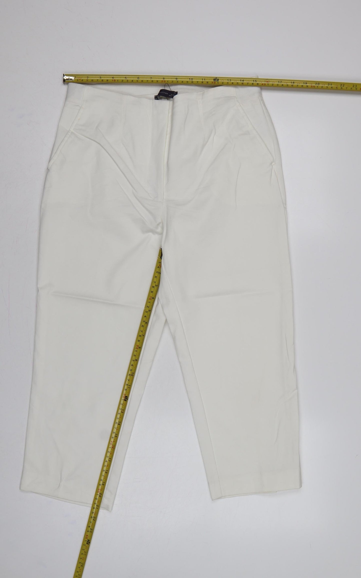 Marks and Spencer Women Ivory UK 14 Straight High Rise Trousers