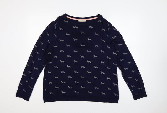 Oasis Women’s Blue Dog Print Long Sleeve Jersey Top UK 14