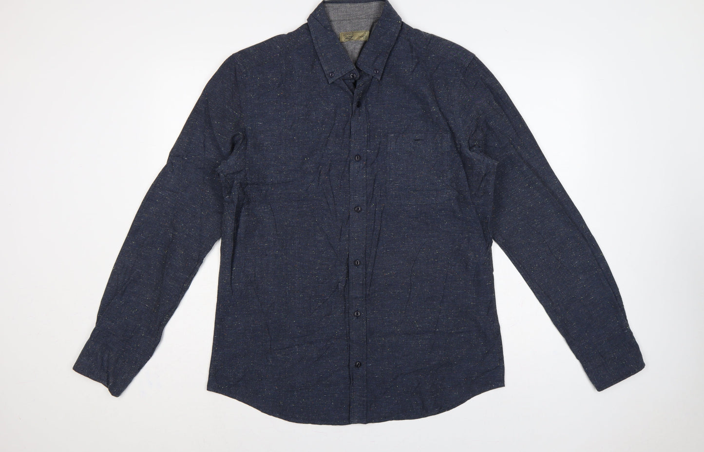 Next Men Blue L Long Sleeve Button Down Cotton Blend Shirt