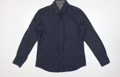 Next Men Blue L Long Sleeve Button Down Cotton Blend Shirt