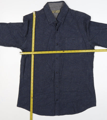 Next Men Blue L Long Sleeve Button Down Cotton Blend Shirt