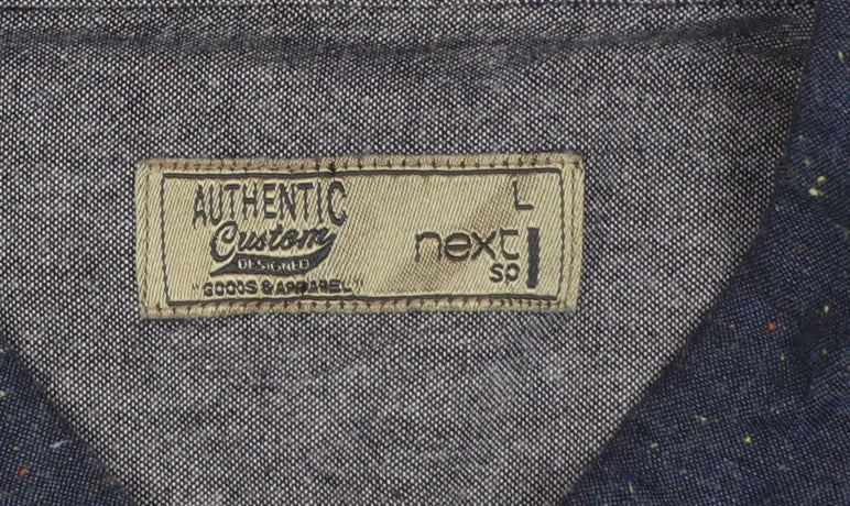 Next Men Blue L Long Sleeve Button Down Cotton Blend Shirt