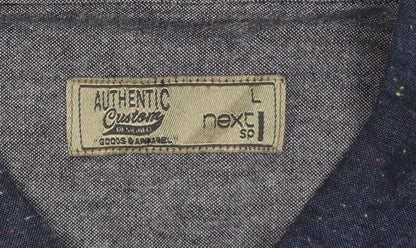 Next Men Blue L Long Sleeve Button Down Cotton Blend Shirt