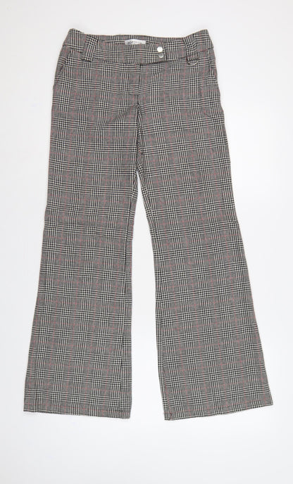Topshop Women Grey Check Flared Dress Trousers Size 8