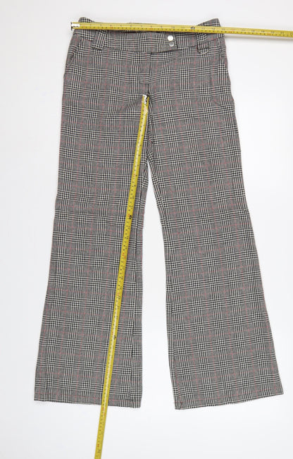 Topshop Women Grey Check Flared Dress Trousers Size 8