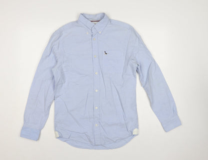 Jack Wills Men Blue XS Slim Fit Cotton Oxford Button-Up Shirt Logo