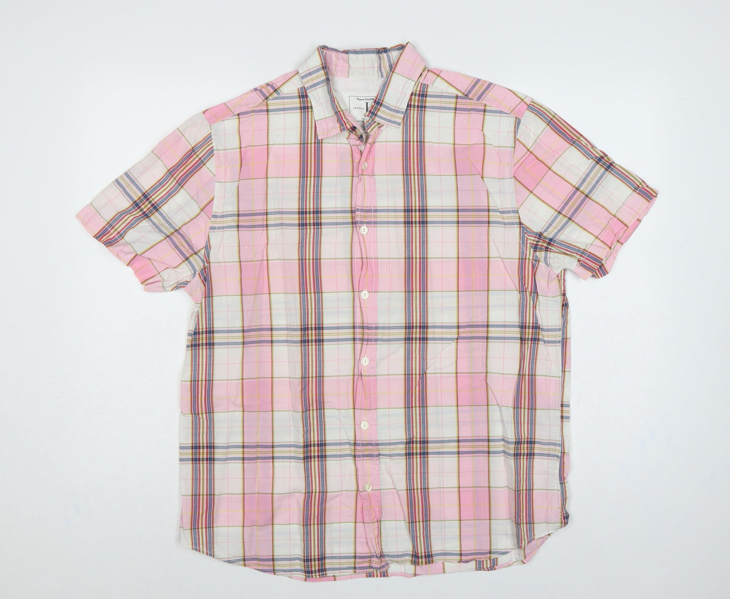Jasper Conran Men Pink L Plaid Short Sleeve Button-Up Casual Shirt