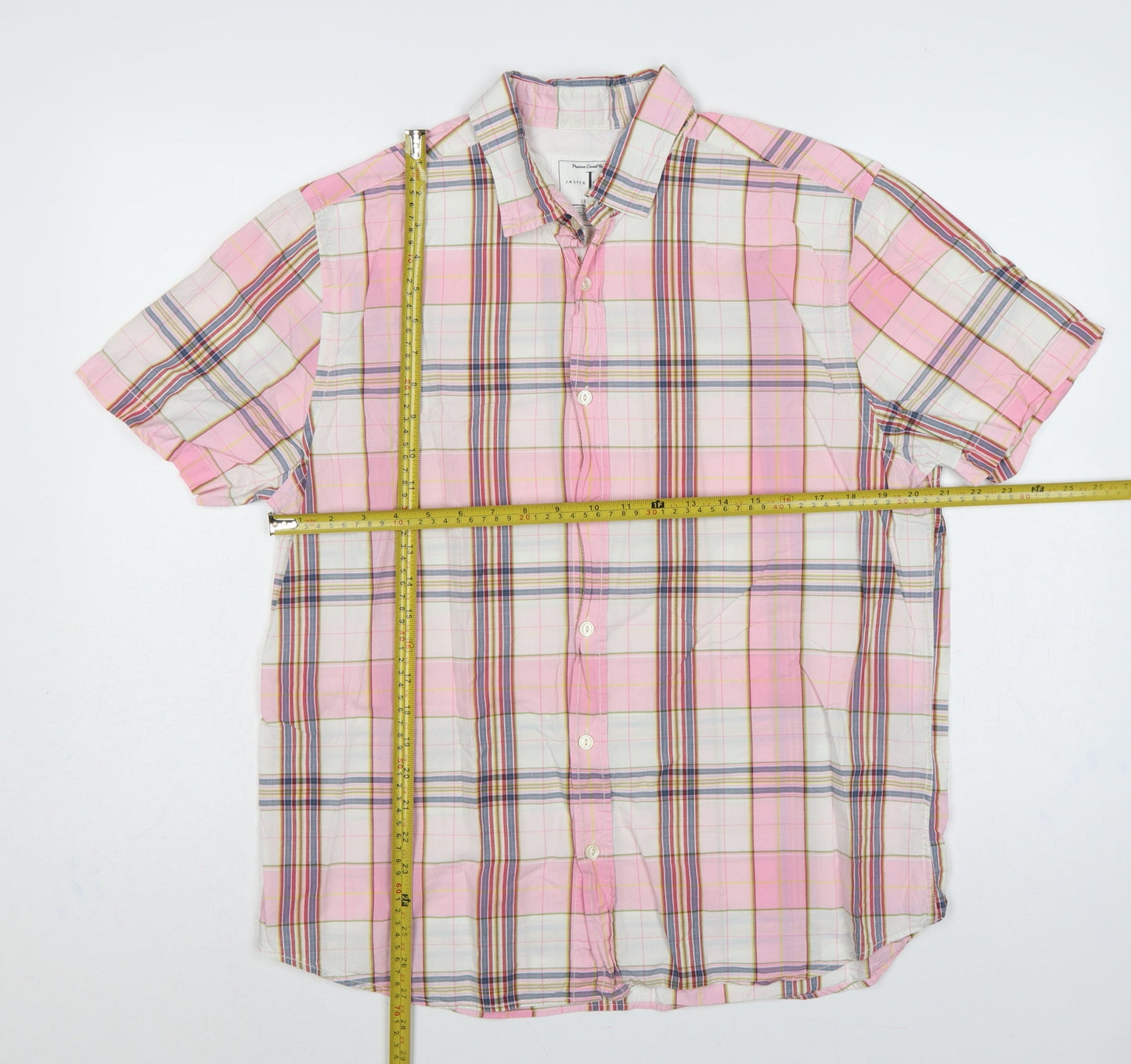 Jasper Conran Men Pink L Plaid Short Sleeve Button-Up Casual Shirt