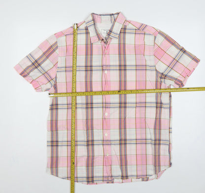 Jasper Conran Men Pink L Plaid Short Sleeve Button-Up Casual Shirt