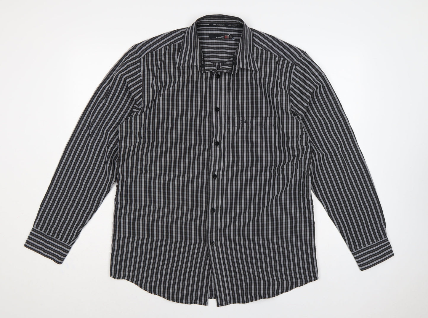 Colin Montgomerie Men's Black Grey Check Long Sleeve Shirt M