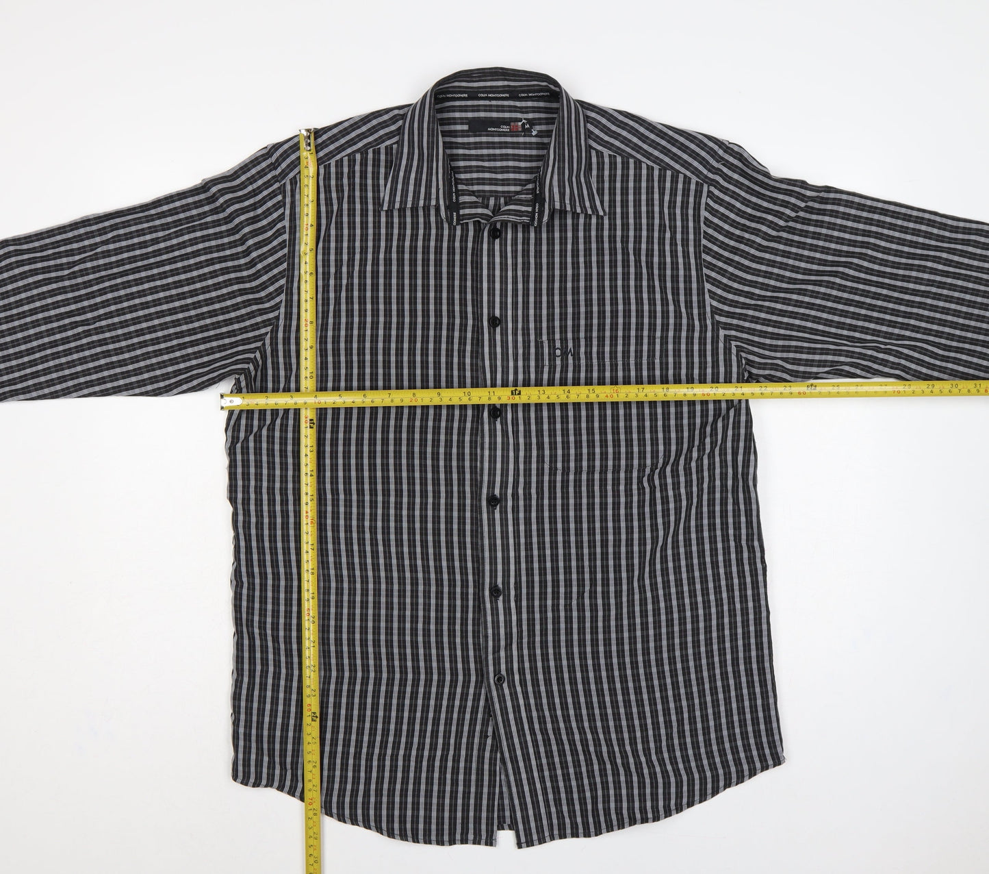 Colin Montgomerie Men's Black Grey Check Long Sleeve Shirt M