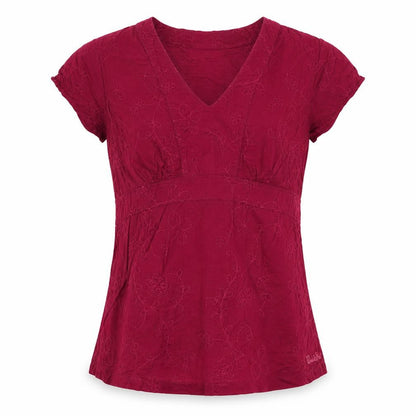 Weird Fish Women Red L Floral Embroidered V-Neck Short Sleeve Blouse