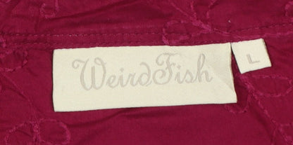 Weird Fish Women Red L Floral Embroidered V-Neck Short Sleeve Blouse