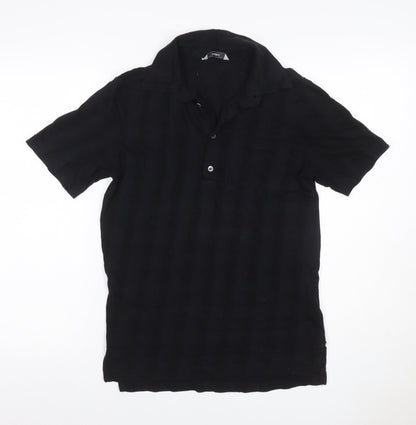 Farah Men's Black Size S Textured Check Short Sleeve Cotton Polo Shirt