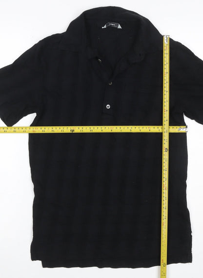 Farah Men's Black Size S Textured Check Short Sleeve Cotton Polo Shirt