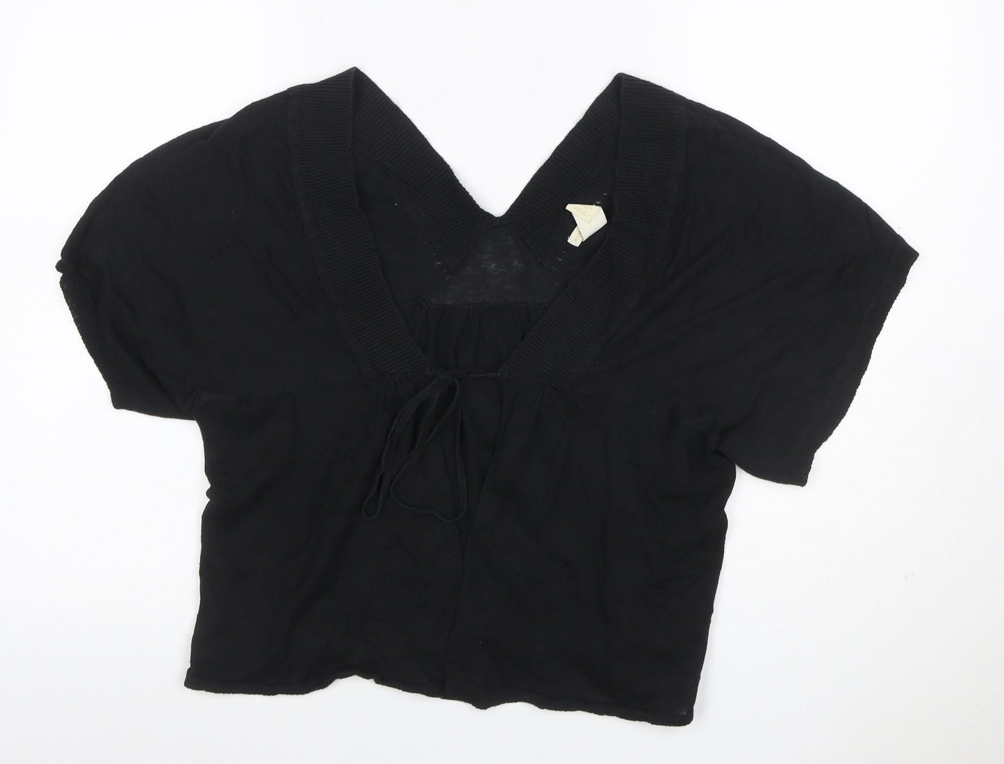 Gap Women’s Black XL Rayon V-Neck Tie Front Short Sleeve Blouse